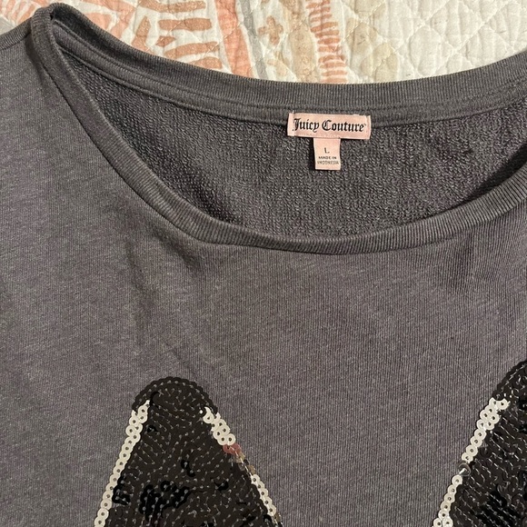 Juicy Couture High Heels Sweater Shirt Gray Sequin Large - Picture 2 of 6